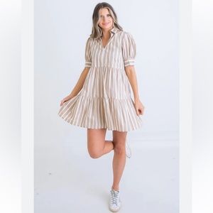 NWT-  Size Medium- Karlie Stripe Poplin Puff Sleeve Dress